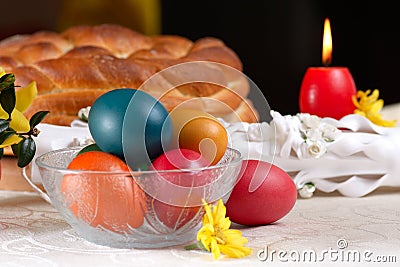 Traditional easter table settings Stock Photo
