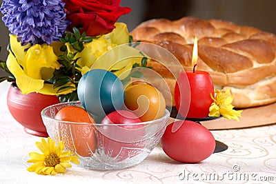 Traditional easter table settings Stock Photo