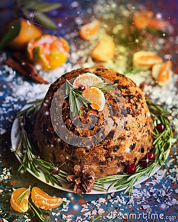 Traditional English Christmas plum pudding Stock Photo