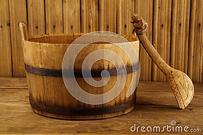 Traditional equipment for Russian bath Stock Photo