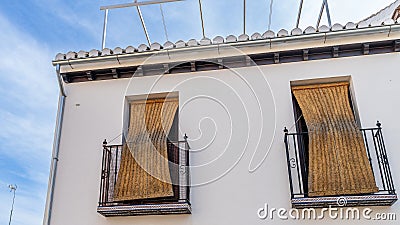 Traditional esparto curtains in a home in the Albaicin neighborhood, in Granada, Spain. Stock Photo