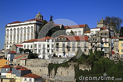 Traditional facades, Colorful architecture in the Old Town of Porto Stock Photo