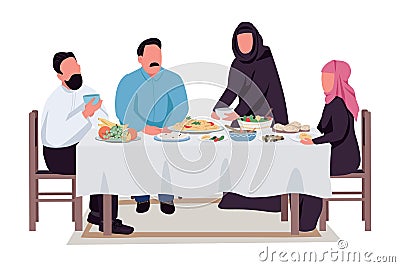 Traditional family evening semi flat color vector characters Vector Illustration