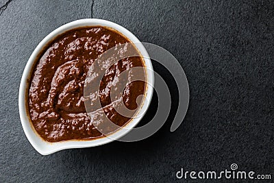 Traditional famous mexican sauce salsa chocolate chili mole poblano. Mole from Puebla, Mexico. Stock Photo