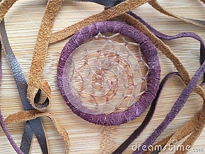 Traditional first nations dreamcatcher on a wood background Stock Photo