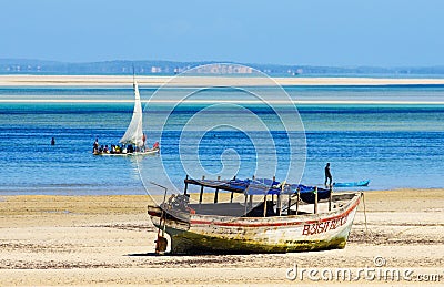 Traditional fisherman boats and sandy coast Editorial Stock Photo