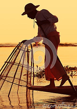 Fisherman, Inle Lake, Myanmar Editorial Stock Photo