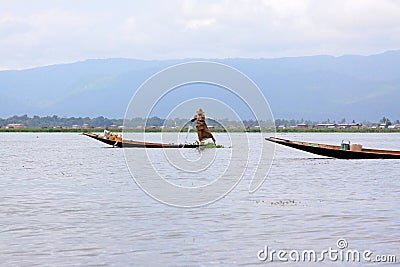 Traditional Fisherman, Inle Lake, Myanmar Editorial Stock Photo