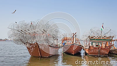 Traditional Fishing Dhows in Sharjah Editorial Stock Photo
