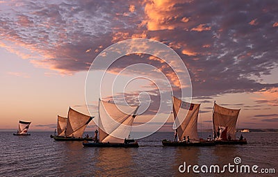 Traditional fishing pirogues in Anakao, Madagascar Editorial Stock Photo