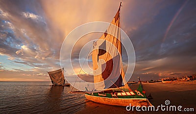 Traditional fishing pirogues in Anakao, Madagascar Stock Photo