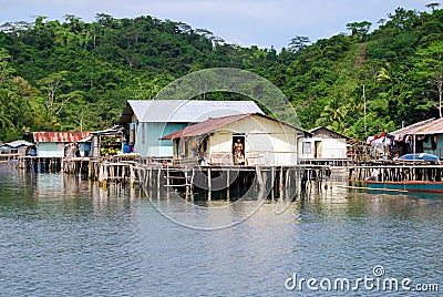 Traditional floating house of Papua society Editorial Stock Photo
