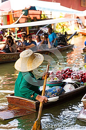 Traditional floating market in Damnoen Saduak near Bangkok. Editorial Stock Photo