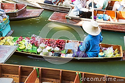 Traditional floating market in Damnoen Saduak Editorial Stock Photo