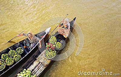 Traditional Floating Market at Lok Baintan, Banjarmasin, South Kalimantan, Indonesia. Editorial Stock Photo