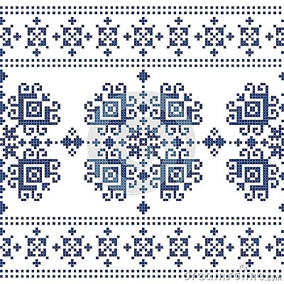 Zmijanjski vez cross stitch vector folk art seamless pattern - textile or fabric print background inspired by old designs from Bos Vector Illustration