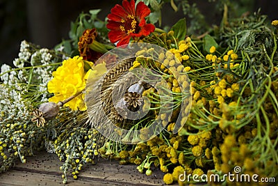 Traditional flowers to Orthodox Christian holiday - Honey Spas on 14 August. Stock Photo