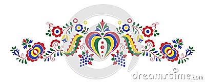 Traditional folk ornament. Czech ornament from region Podluzi. Floral embroidery decorative symbol Vector Illustration