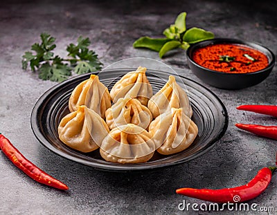 Traditional food dumpling momos Stock Photo