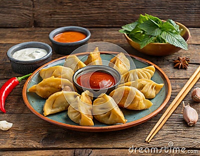 Traditional food dumpling momos Stock Photo