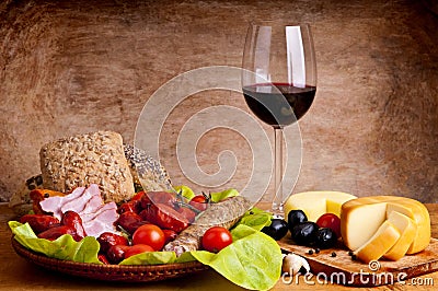 Traditional food and wine Stock Photo