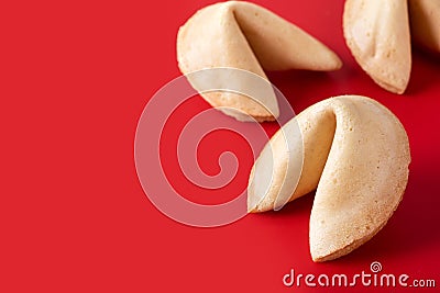 Traditional fortune cookies on red background Stock Photo