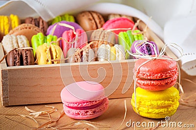 Traditional french colorful macarons in a box Stock Photo