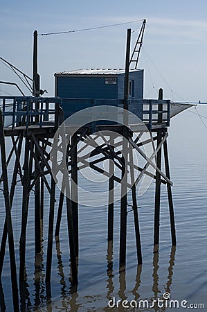 Traditional French fishing hut on stilts on the Atlantic Ocean shore in Talmont-sur-Gironde, France Editorial Stock Photo