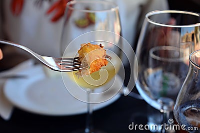 Traditional fried Spanish fish cod croquettes. Stock Photo