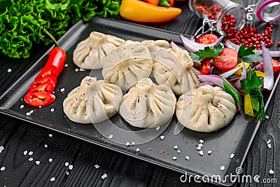 Traditional Georgian khinkali with meat Stock Photo