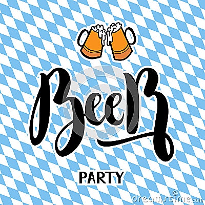 Traditional German Oktoberfest bier festival with text Beer party. lettering illustration Cartoon Illustration