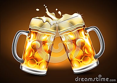 Traditional glasses of beer with droplets of moisture. Highly re Vector Illustration