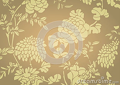 Traditional golden gradient Asian flower textured background Vector Illustration