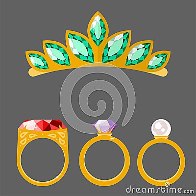 Traditional golden jewellery bangles diamond luxury fine minute precious gold jewelery vector illustration Vector Illustration