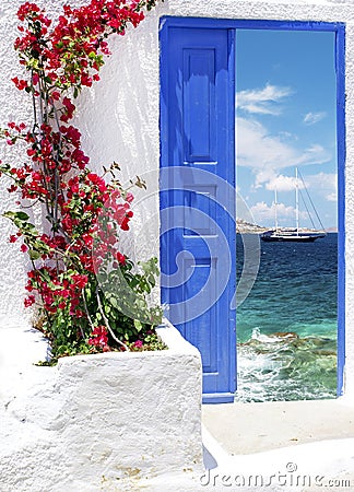 Traditional greek door on Mykonos island Stock Photo