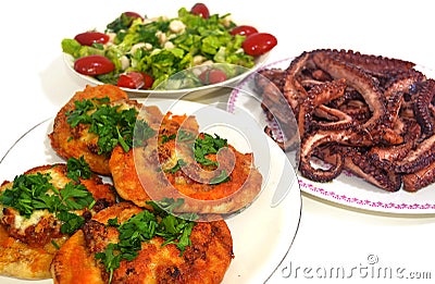 Traditional greek food - Clean Monday food Stock Photo