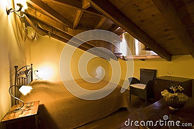 Traditional greek house bedroom Stock Photo