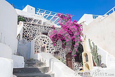 Traditional Greek whitewashed stone house, Santorini island, Greece. Stock Photo