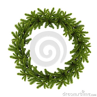 Traditional green christmas wreath isolated on white background. Stock Photo