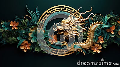 Traditional green with gold chinese dragon. New Year of the Dragon 2024 Stock Photo