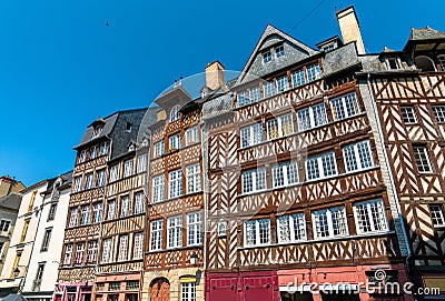 Traditional half-timbered houses in the old town of Rennes, France Stock Photo