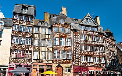 Traditional half-timbered houses in the old town of Rennes, France Stock Photo