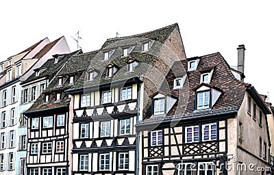 Traditional half-timbered houses street in Strasbourg, Alsace, France Stock Photo