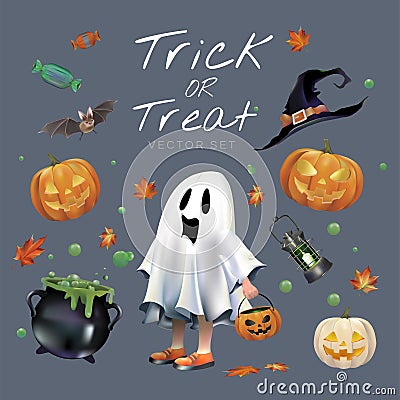 Traditional Halloween festival trick or treat vector set Stock Photo