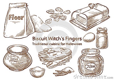 Traditional Halloween Food. Biscuit witch`s Finger Vector Illustration