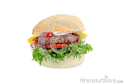 Traditional hamburger on a light background Stock Photo