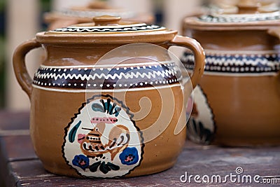 Traditional hand made ceramic potter with design Stock Photo