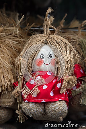 Handmade vintage souvenir doll for sale in handicraft market Stock Photo