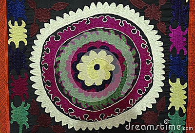 Traditional handmade Tajik colorful embroidery suzani, carpet Stock Photo