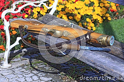 Traditional heavy handgun of an Austrian Shooter for performance of the celebratory gunfire. Stock Photo